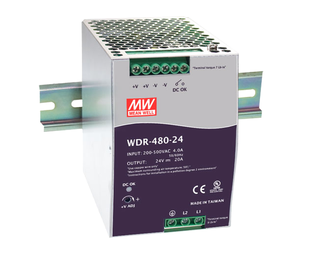 Mean Well WDR-480-24 Hutschienennetzteil DIN Rail 180-550VAC 24V 20A