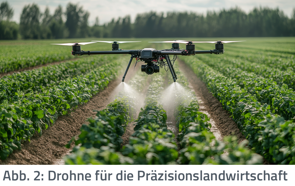 Drohne bewässert landwirtschaftliche Felder für eine effiziente Landwirtschaft.