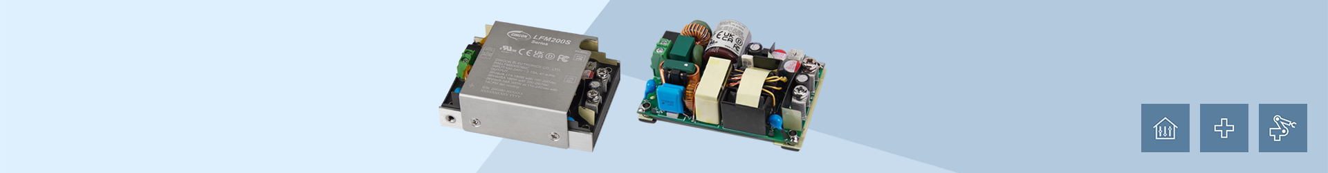 Leise und leistungsstark: LFM-Serie jetzt als Open-Frame-Variante mit Baseplate Die LFM-Serie mit Baseplate für medizinische, industrielle und Haushaltsanwendungen.